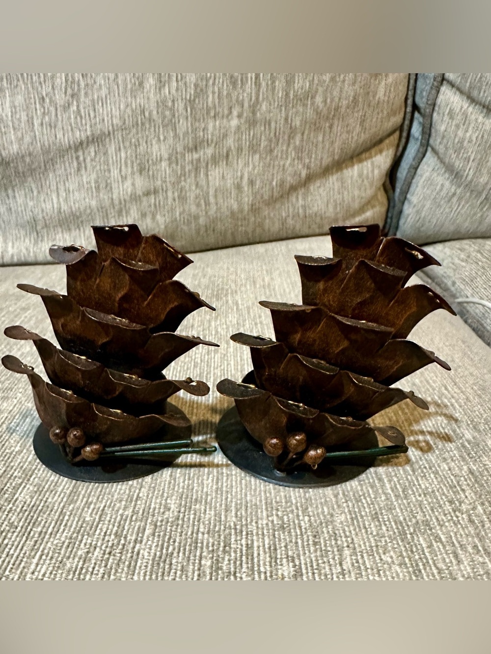 Decorative Brown Metal Pinecone Tea Light Holders - Home Accents